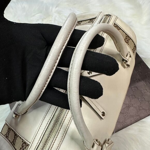 Authentic Gucci Monogram GG Trophy Canvas/Leather Medium Boston Bag - Picture 10 of 17